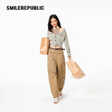 Gray Green Polyester Blend Distressed Trim Cropped V-Neck Button Front Knit Cardigan for Women