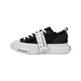 Black 70s Frayed Canvas Platform Sneakers, Unisex Low Top Lace Up Shoes