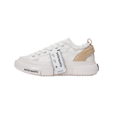 White Frayed Canvas Chunky Platform Sneakers, Unisex Low Top Lace-Up Casual Streetwear Shoes