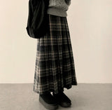 Uni Classic Back Banding Check Pleated Long Skirt