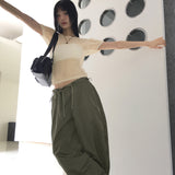 シャーリングプリーツシースルー半袖Tシャツ
