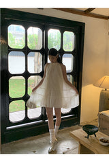 Lemon tea halterneck flare sleeveless dress