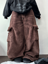 テディベイビー🤎🐻🧸 オーバーカーゴストリングファーパンツ 💚🤎🖤🧡4カラー
