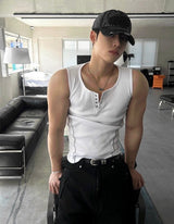 Henley Neck Side Track Muscle Fit Sleeveless