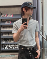 Ziden Half Zip-Up Ribbed Short-Sleeve T-Shirt