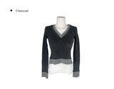 Mars Color Matching Double Button V-Neck Knit