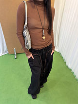 Black high-button-up wide pants
