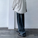 Curved Striped Washed Denim Trousers