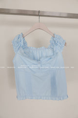pintuck frill square off-shoulder blouse