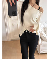 Unbalance slit button knit(3color)