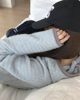 Noni High Neck Contrast Fleece Knit Hoodie T-Shirt