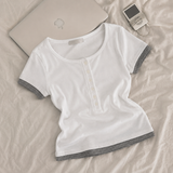Perco Layered Button Short Sleeve T-shirt (4 colors)
