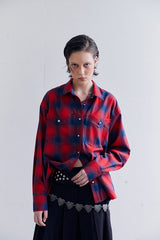 SILVER BUTTON CHECKED  SHIRT IN RED