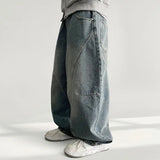 Dents Waistband Cut Rivet Denim Wide Pants (2 colors)