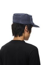 プリーツ フラットトップ ストレッチ ベースボールキャップ - デニムブルー