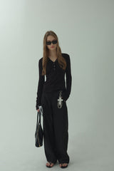 V-BUTTON KNIT LONG SLEEVE_BLACK