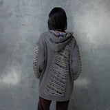 SLASHED CHECK HOODIE: BROWN