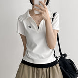 [Shirring T-shirt🤍] オープンカラー ポロ レイヤード 半袖 Tシャツ (5 colors)
