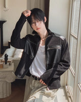 Caden Leather Color Matching Fingerhole Zip-up