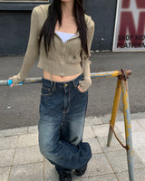 Back damage denim pants