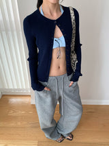 Chewing Ribbed Button Round Neck Long Sleeve Cardigan