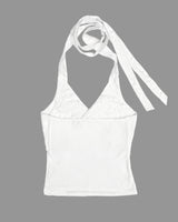 WHITE FLOWER HALTER TOP