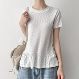 Dot Hem Frill Short-Sleeved Long T-Shirt (4 colors)