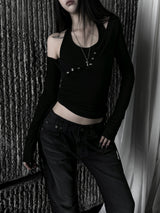 off-shoulder shirring strap T (4color)