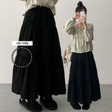 Leaf Waist Banding Line Flare Shirling Kang Kang Long Skirt