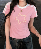 スターフォントロゴセミクロップTシャツ - 6COLOR