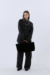 HERRINGBONE HALF COAT_BLACK