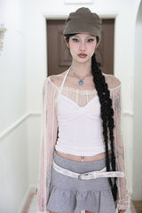 Ribbon crop halter top (2color)