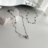 stb hip star y2k stainless steel star white crystal gemstone layered two-way ball necklace