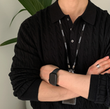 nade Cable Collar Button Standard Knit