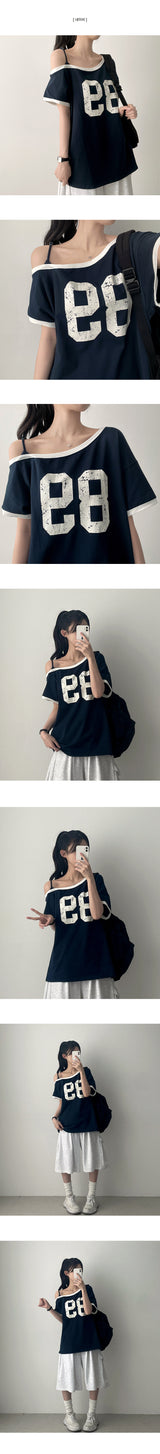 Lillit Numbering Unbalanced オフショルダー半袖Tシャツ