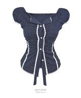 Daisy check lace blouse
