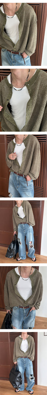 [Unisex] エスニックシースルーカーディガン(3color)