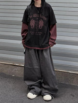 ガーゴイルカラーブロックレイヤードロングスリーブTシャツ