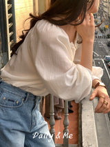 Round shirring blouse (2color)