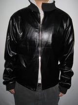 Leather Jersey Zip-Up Jacket