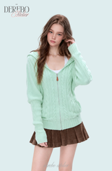 Mint Twist Hooded Knit Zip-Up