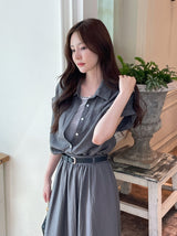 Ronda Layered Shirt Banding Skirt Set (Belt Set)
