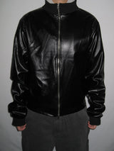 Leather Jersey Zip-Up Jacket