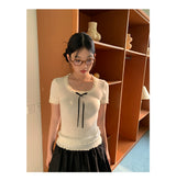 ribbon frill sweet short-sleeved knitwear