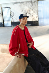 LINE STUD BASEBALL JACKET - RED