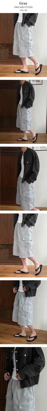 [Unisex] カーゴバミューダスウェットパンツ(2color)