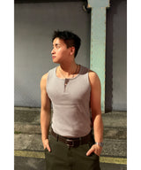 Henley neck sleeveless tee