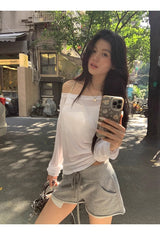 サンオフ アンバランス ホワイト 長袖Tシャツ