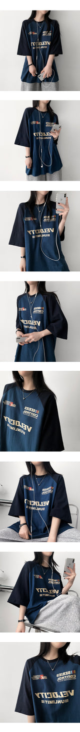シチン オーバーサイズフィット カラーラグランショートスリーブTシャツ