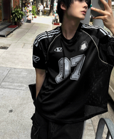 Matte Black & Silver White Mesh Track Short-Sleeve Tee